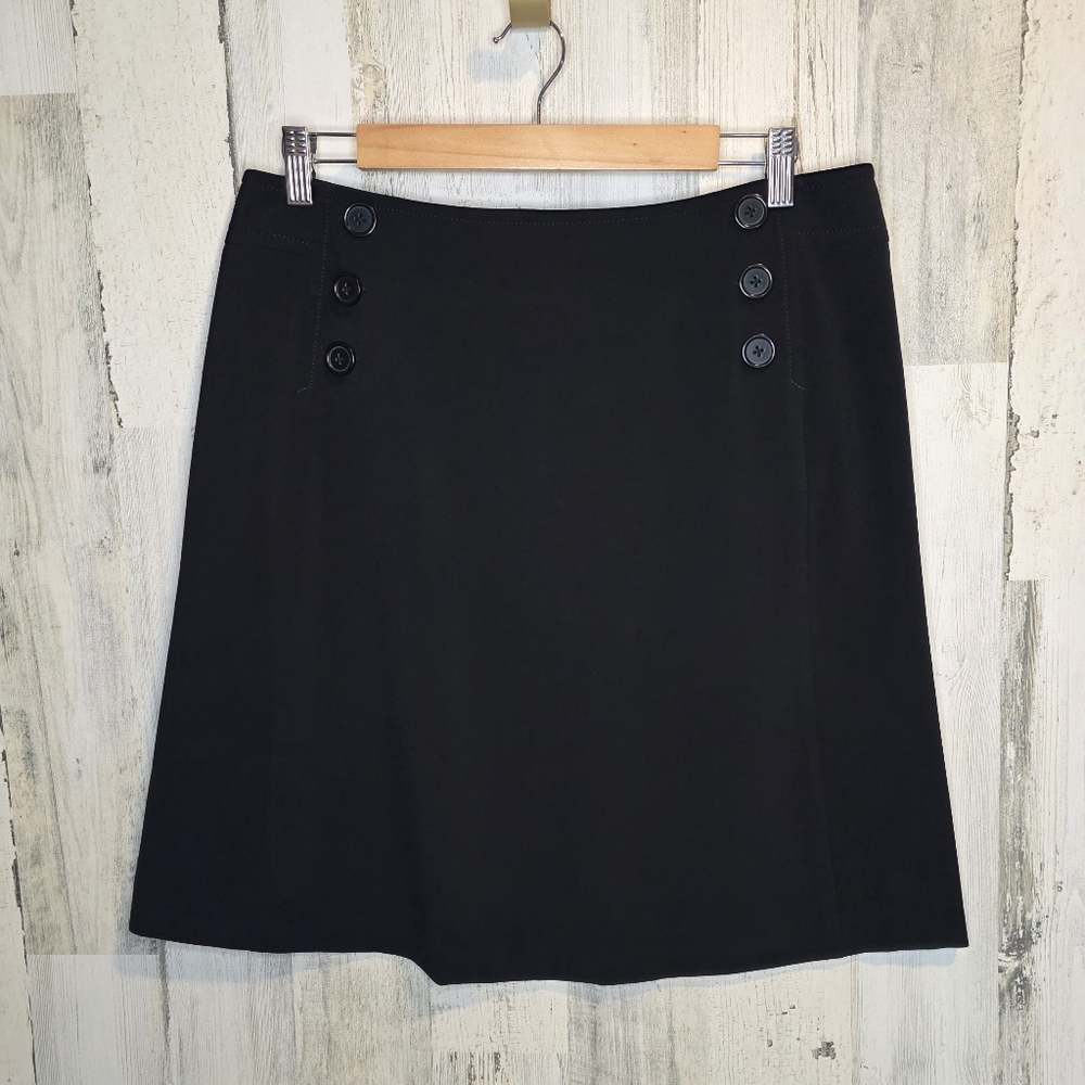 Larry Levine Lifestyle Attitude Black Skirt Size 12 Faux Button Front Stretch - Picture 10 of 10
